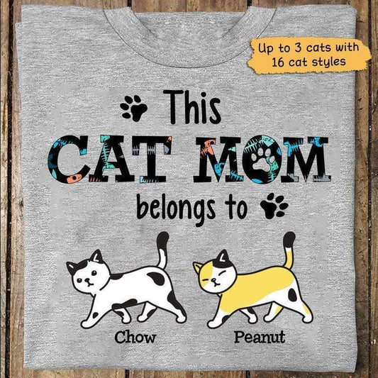 T-shirts This Cat Mom Belongs To Walking Cat Personalized Cat Mom Shirt Classic Tee / S / ASH