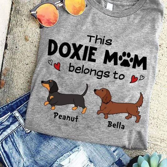 T-shirts This Doxie Mom Dad Belongs To Dachshund Dog Personalized Shirt Classic Tee / S / Ash