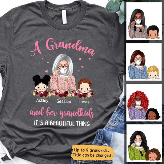 A Grandma And Her Grandkids Beautiful Thing Personalized Dark Shirt