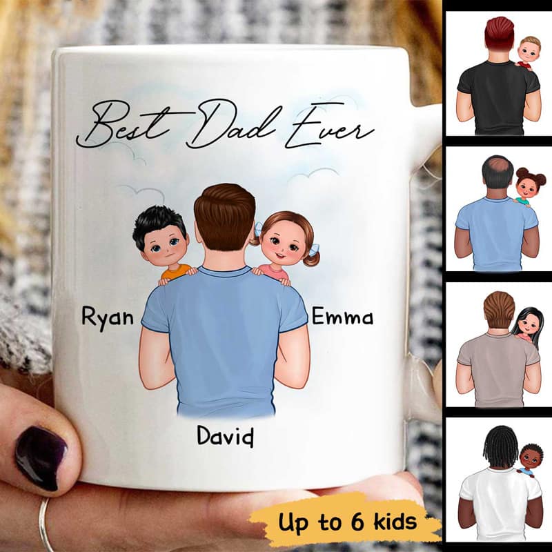 Dad Carrying Kids On Shoulder Father‘s Day Gift Personalized Mug