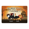 Halloween Wicked Witch And Walking Fluffy Cats Live Here Personalized Doormat