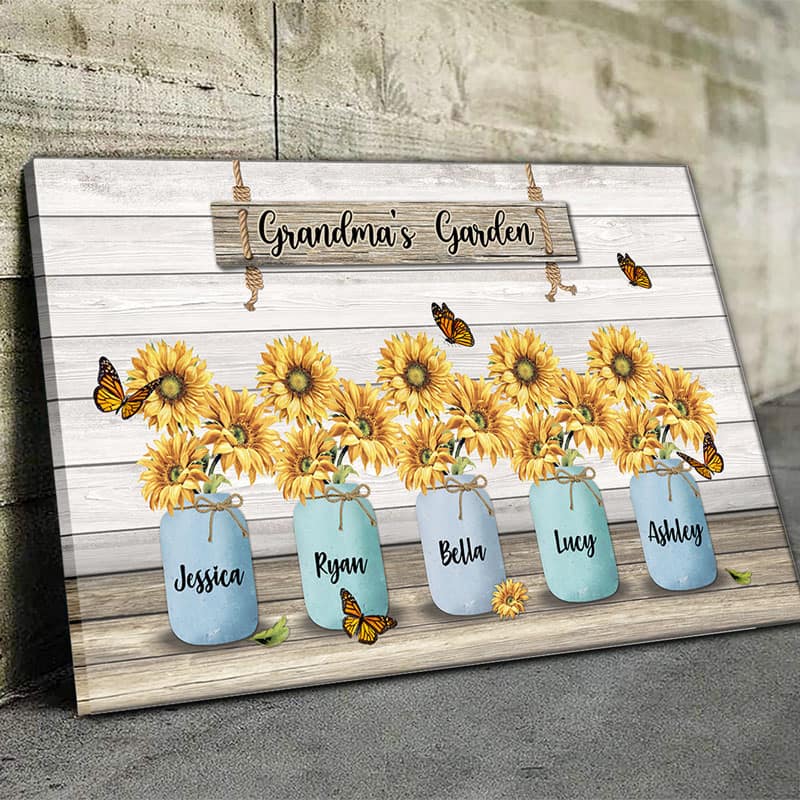 Grandma‘s Garden Sunflower Vase Personalized Canvas (1-9 Kids)
