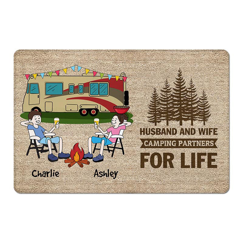 Stick Husband And Wife Camping Personalized Doormat