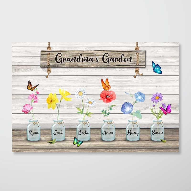 Family Birth Month Watercolor Flower Vase Personalized Horizontal Poster