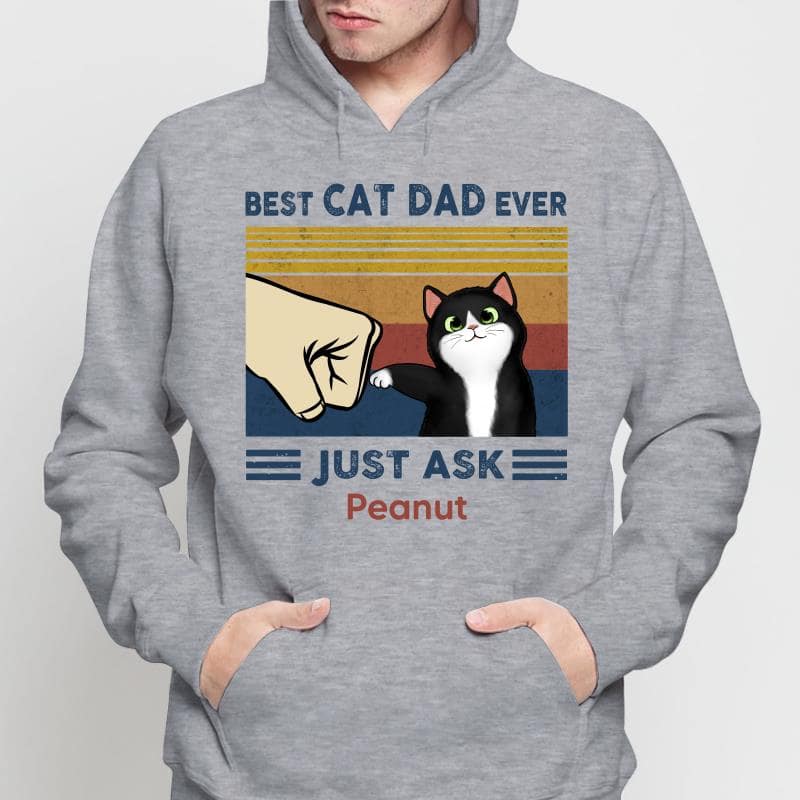 Best Cat Dad Fluffy Cat Personalized Light Color Hoodie Sweatshirt