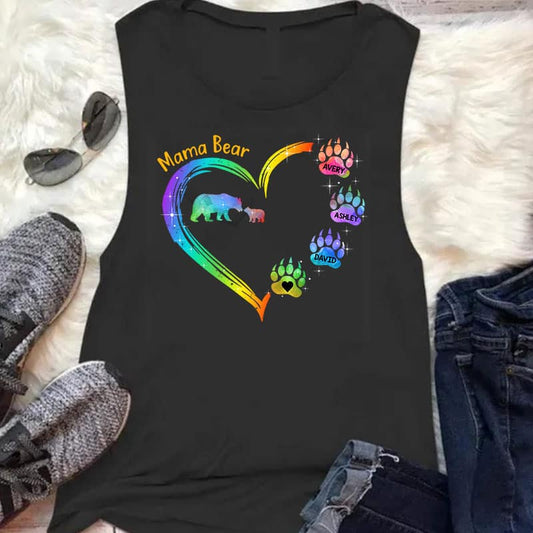 Mama Bear Heart Colorful Personalized Tank Top